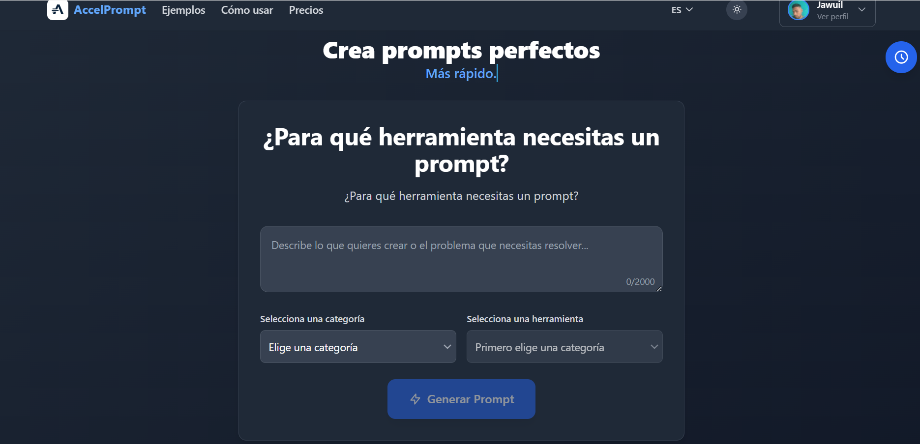 AccelPrompt Dashboard - AI Prompt Generation Tool